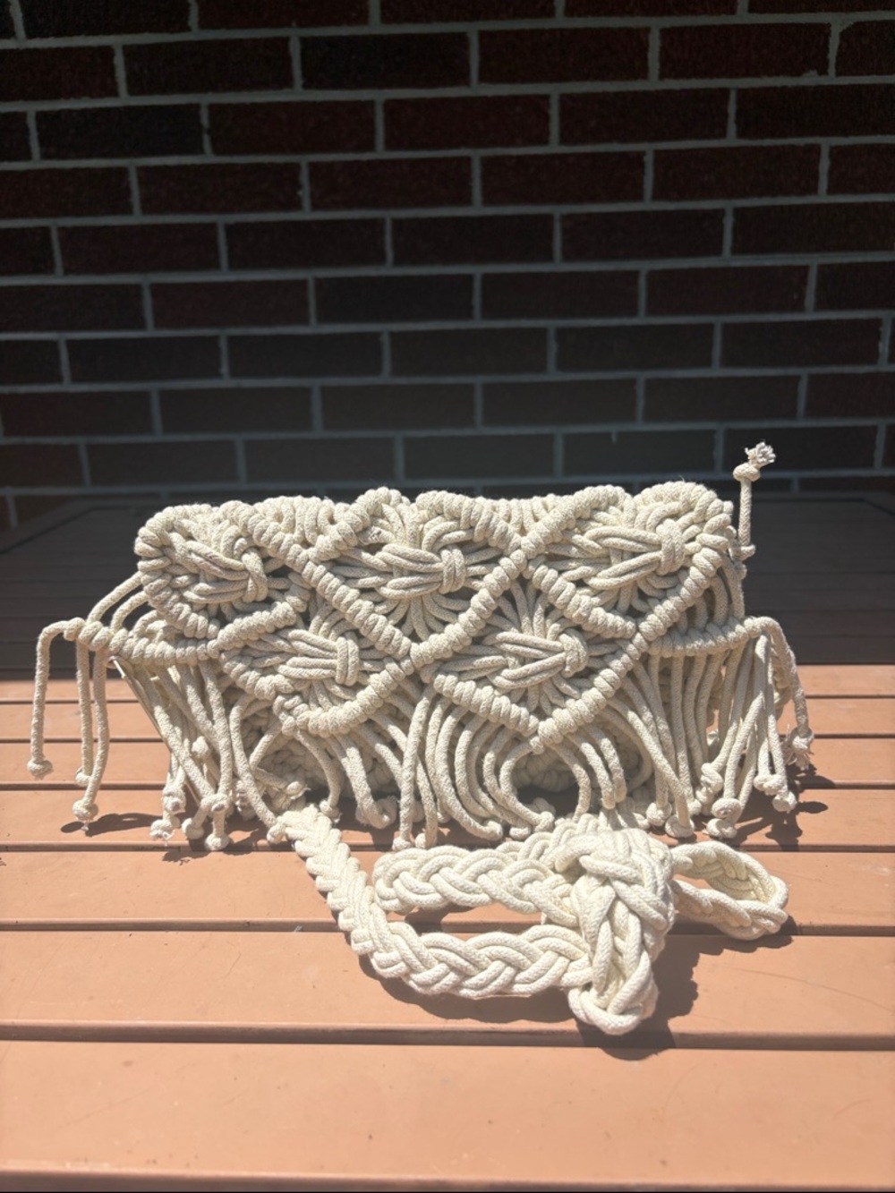 Boho Macrame Crossbody Bag in Cream